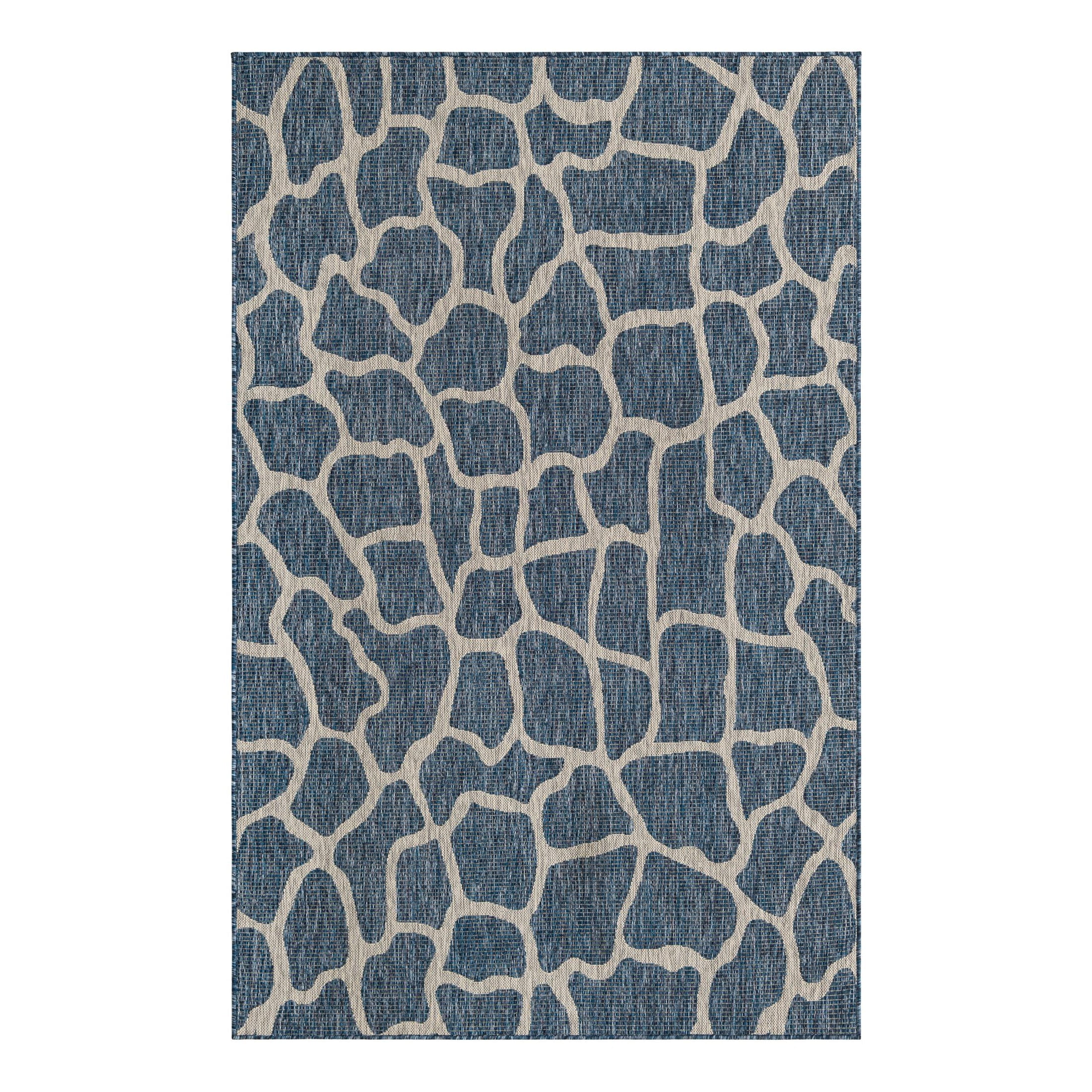 Blue Rectangular Synthetic Outdoor Rug, 5x8 ft
