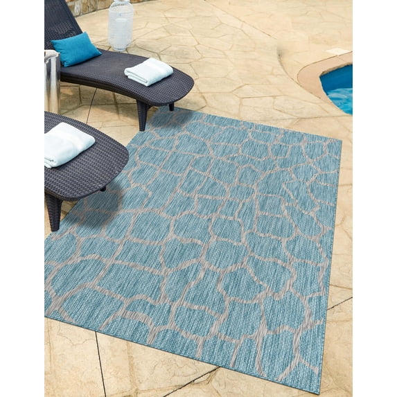 Unique Loom Outdoor Safari Collection Area Rug - Giraffe (8' x 11' 4" Rectangle Light Aqua/Gray)