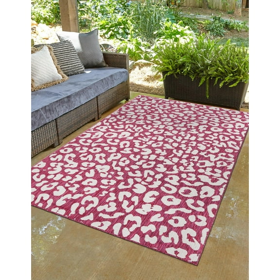 Unique Loom Outdoor Safari Collection Area Rug - Leopard (2' 2" x 3' Rectangle Magenta/Ivory)
