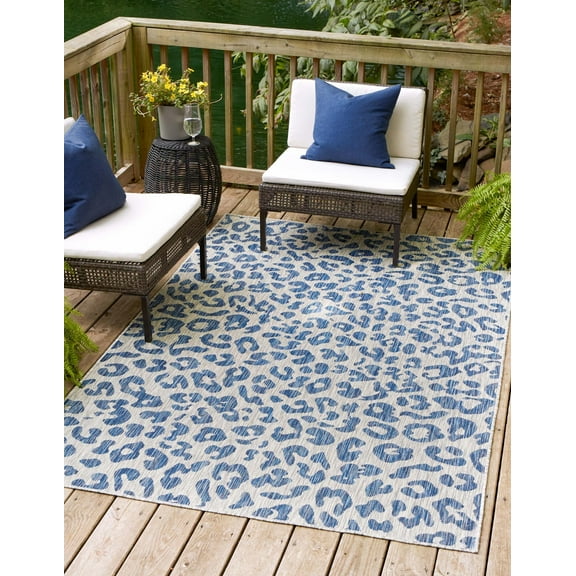 Unique Loom Outdoor Safari Collection Area Rug - Leopard (2' x 3' 1" Rectangle Blue/Gray)