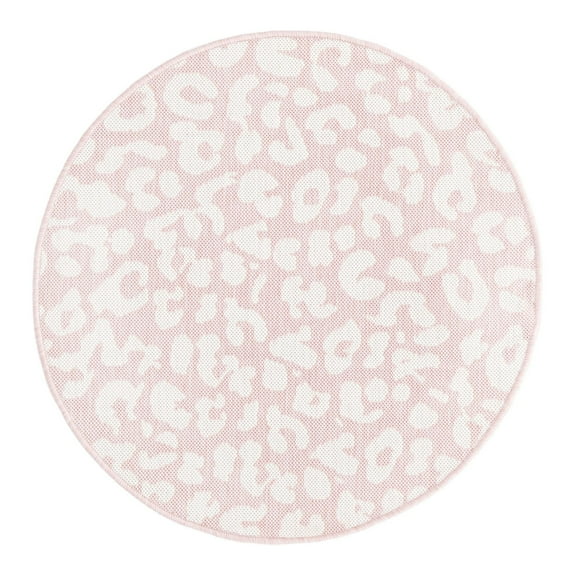 Unique Loom Outdoor Safari Collection Area Rug - Leopard (3' 1" Round Pink Ivory/Ivory)