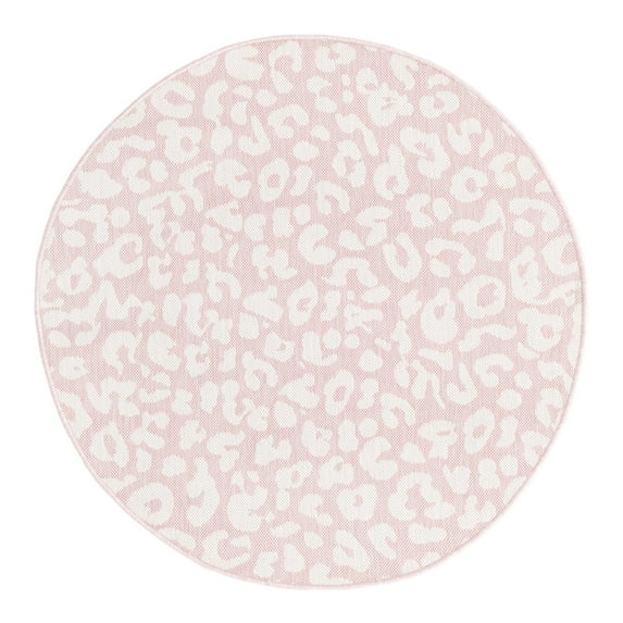 Unique Loom Outdoor Safari Collection Area Rug - Leopard (4' 1" Round Pink Ivory/Ivory)