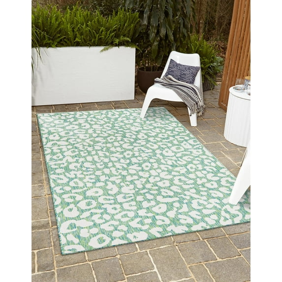 Unique Loom Outdoor Safari Collection Area Rug - Leopard (7' 1" x 10' Rectangle Green Blue/Ivory)