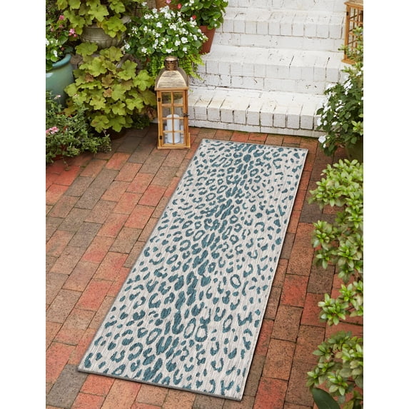 Unique Loom Outdoor Safari Collection Area Rug - Samburu (2' x 7' 10" Runner Teal/Gray)