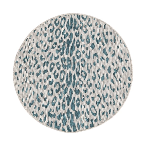 Unique Loom Outdoor Safari Collection Area Rug - Samburu (3' 1" Round Teal/Gray)