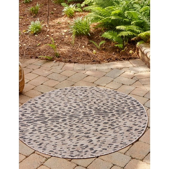 Unique Loom Outdoor Safari Collection Area Rug - Samburu (4' Round Natural/Light Brown)