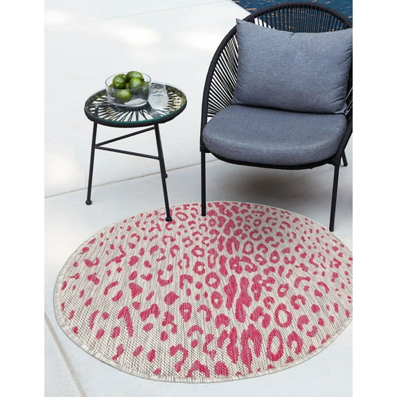 Unique Loom Outdoor Safari Collection Area Rug - Samburu (4' Round Pink Gray/Ivory)