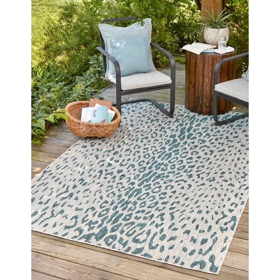 Unique Loom Outdoor Safari Collection Area Rug - Samburu (5' 3" x 7' 10" Rectangle Teal/Gray)