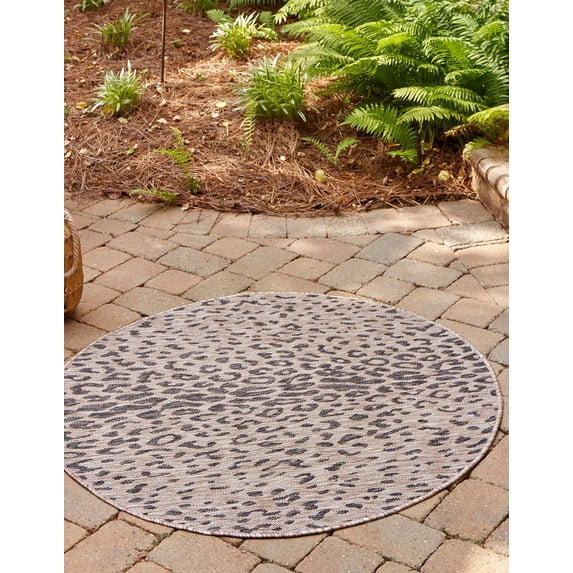 Unique Loom Outdoor Safari Collection Area Rug - Samburu (6' 1" Round Natural/Light Brown)