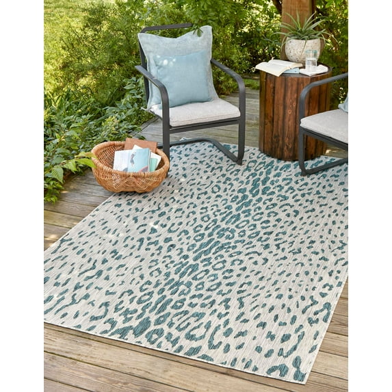 Unique Loom Outdoor Safari Collection Area Rug - Samburu (9' x 12' Rectangle Teal/Gray)