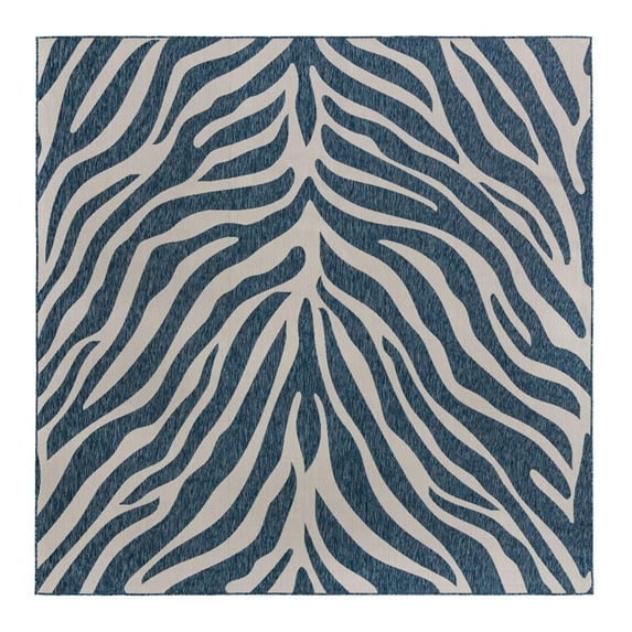 Unique Loom Outdoor Safari Collection Area Rug - Tsavo (10' Square Blue/Ivory)
