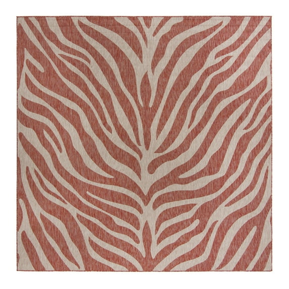 Unique Loom Outdoor Safari Collection Area Rug - Tsavo (10' Square Rust Red/Ivory)