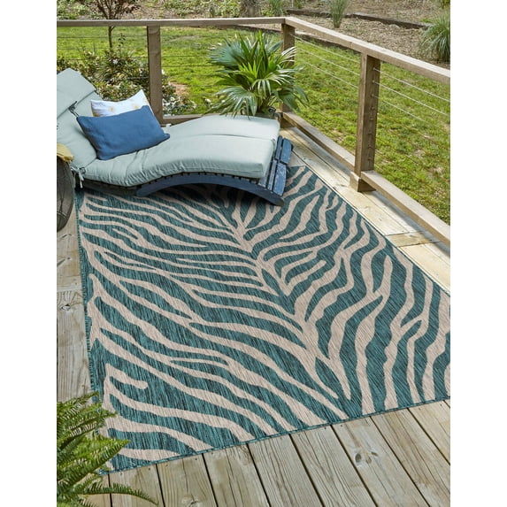 Unique Loom Outdoor Safari Collection Area Rug - Tsavo (2' 2" x 3' Rectangle Teal/Ivory)
