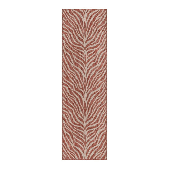 Unique Loom Outdoor Safari Collection Area Rug - Tsavo (2' 7" x 10' Runner Rust Red/Ivory)