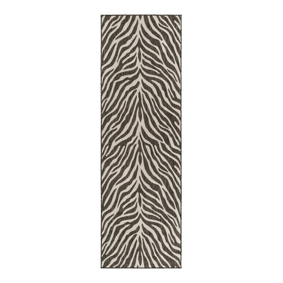 Unique Loom Outdoor Safari Collection Area Rug - Tsavo (2' 7" x 10' Runner White/Black)