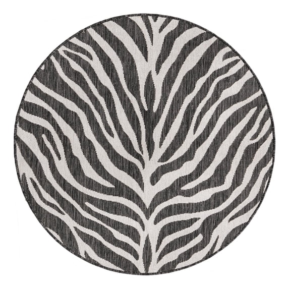 Unique Loom Outdoor Safari Collection Area Rug - Tsavo (4' 1" Round White/Black)