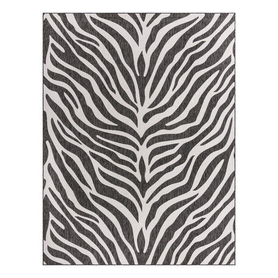 Unique Loom Outdoor Safari Collection Area Rug - Tsavo (9' x 12' Rectangle White/Black)