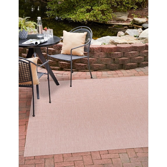 Unique Loom Outdoor Solid Collection Area Rug (10' 8" Square Whisper Pink/Ivory)