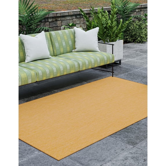 Unique Loom Outdoor Solid Collection Area Rug (10' x 13' 1" Rectangle Corn Harvest Yellow)