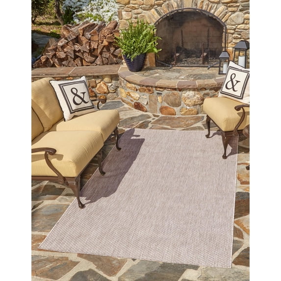 Unique Loom Outdoor Solid Collection Area Rug (10' x 14' 1" Rectangle Beige/Ivory)