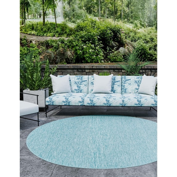 Unique Loom Outdoor Solid Collection Area Rug (13' Round Aquamarine/Ivory)
