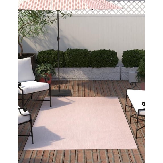 Unique Loom Outdoor Solid Collection Area Rug (2' 2" x 3' 1" Rectangle Whisper Pink/Ivory)