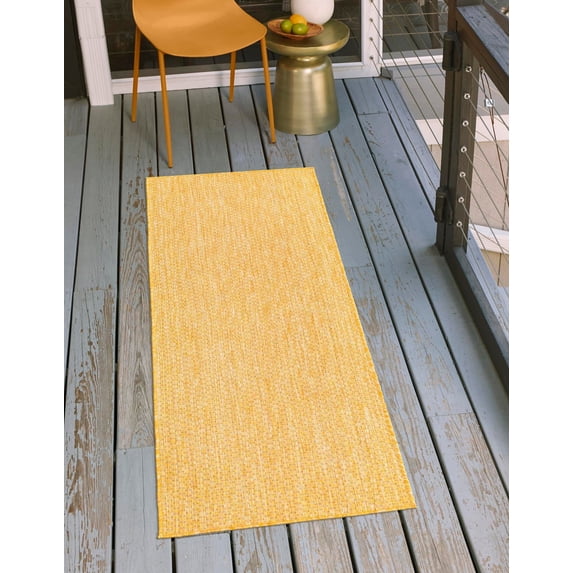 Unique Loom Outdoor Solid Collection Area Rug (2' x 6' 1" Runner Corn Harvest Yellow)