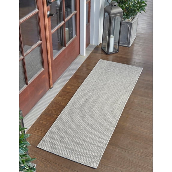 Unique Loom Outdoor Solid Collection Area Rug (2' x 8' Runner Light Gray/Ivory)