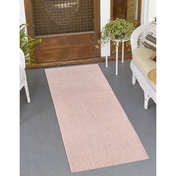 Unique Loom Outdoor Solid Collection Area Rug (2' x 8' Runner Whisper Pink/Ivory)