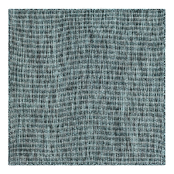 Unique Loom Outdoor Solid Collection Area Rug (4' 1" Square Teal/Navy Blue)