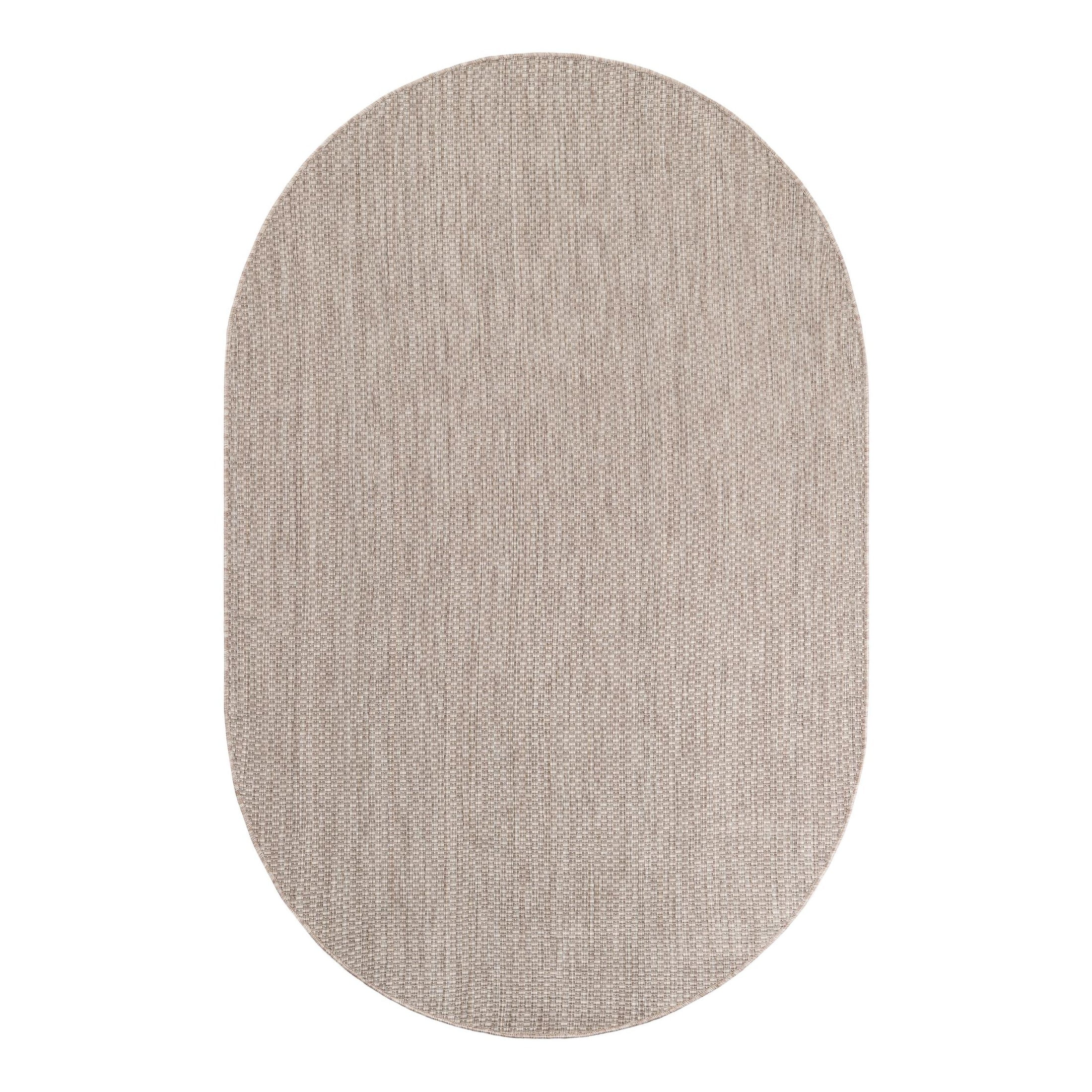 Beige Oval Synthetic Outdoor Stain-Resistant Area Rug