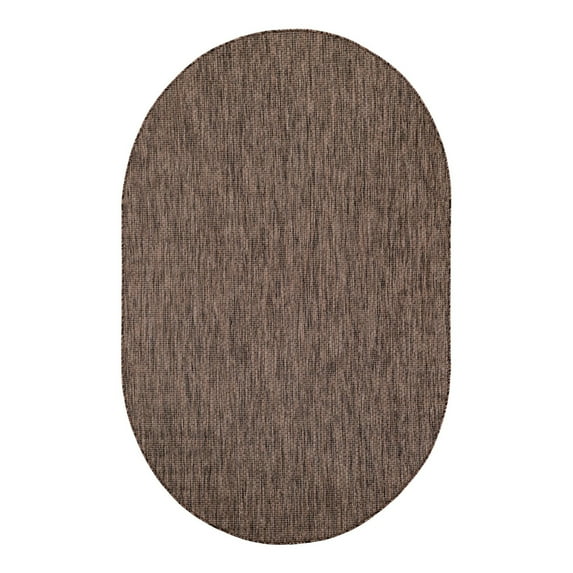 Unique Loom Outdoor Solid Collection Area Rug (5' 3" x 8' Oval Light Brown/Ivory)