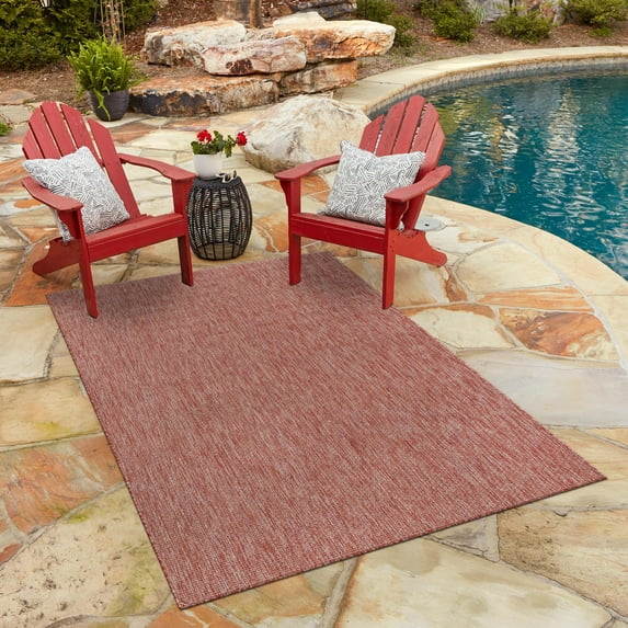 Unique Loom Outdoor Solid Collection Area Rug (6' 1" x 9' Rectangle Rust Red/Beige)
