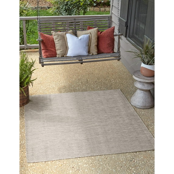Unique Loom Outdoor Solid Collection Area Rug (8' Square Light Gray/Ivory)