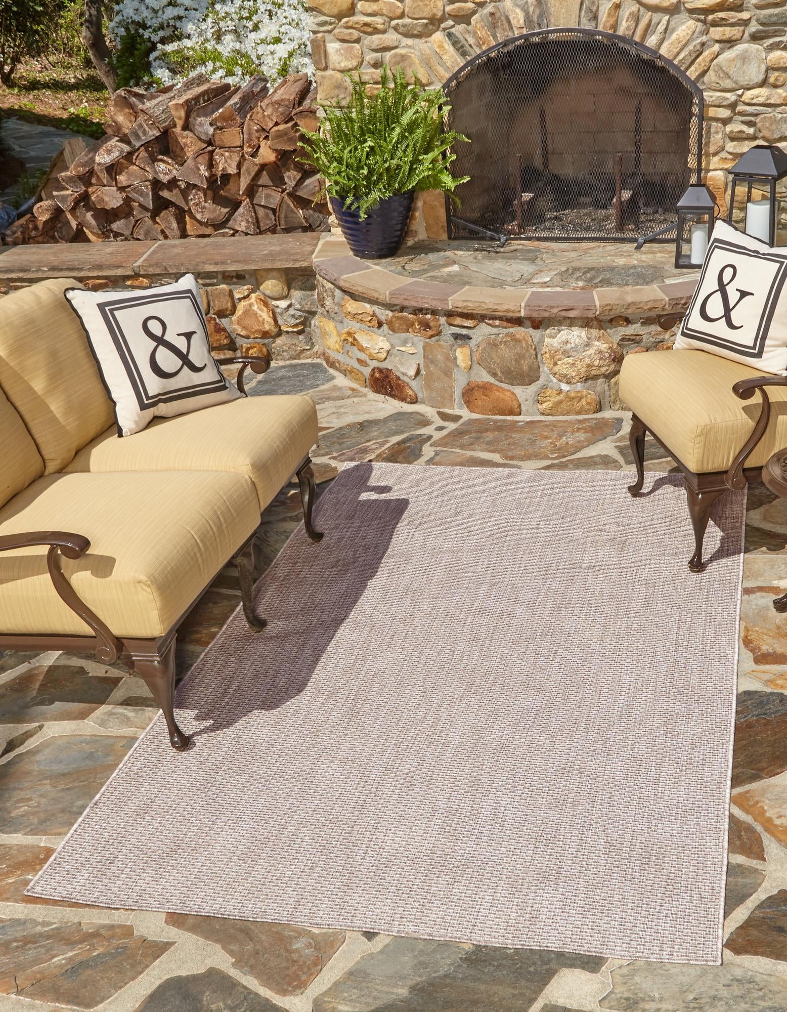 Beige Synthetic Flat Woven Rectangular Outdoor Rug 9' x 12'