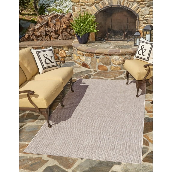 Unique Loom Outdoor Solid Collection Area Rug (9' x 12' 2" Rectangle Beige/Ivory)