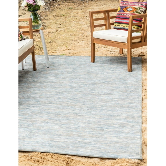 Unique Loom Outdoor Solid Collection Area Rug - Patio (6' 3" x 9' Rectangle Blue/Beige)