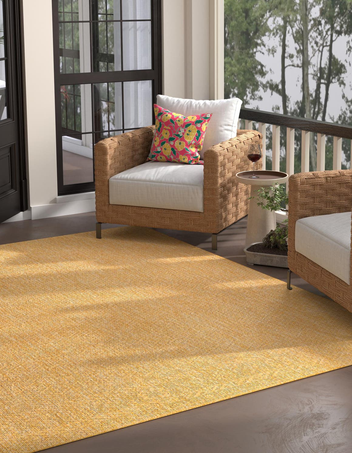 Unique Loom Outdoor Solid Rug 10' 8 x 10' 8 Square Corn Harvest Yellow