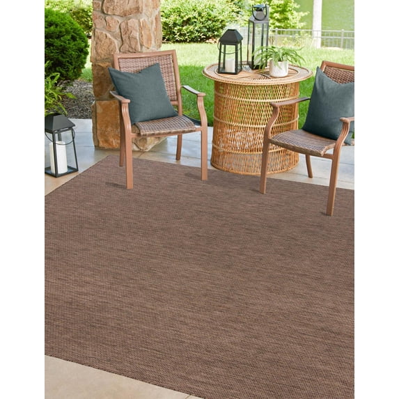 Unique Loom Outdoor Solid Rug 10' 8 x 10' 8 Square Light Brown