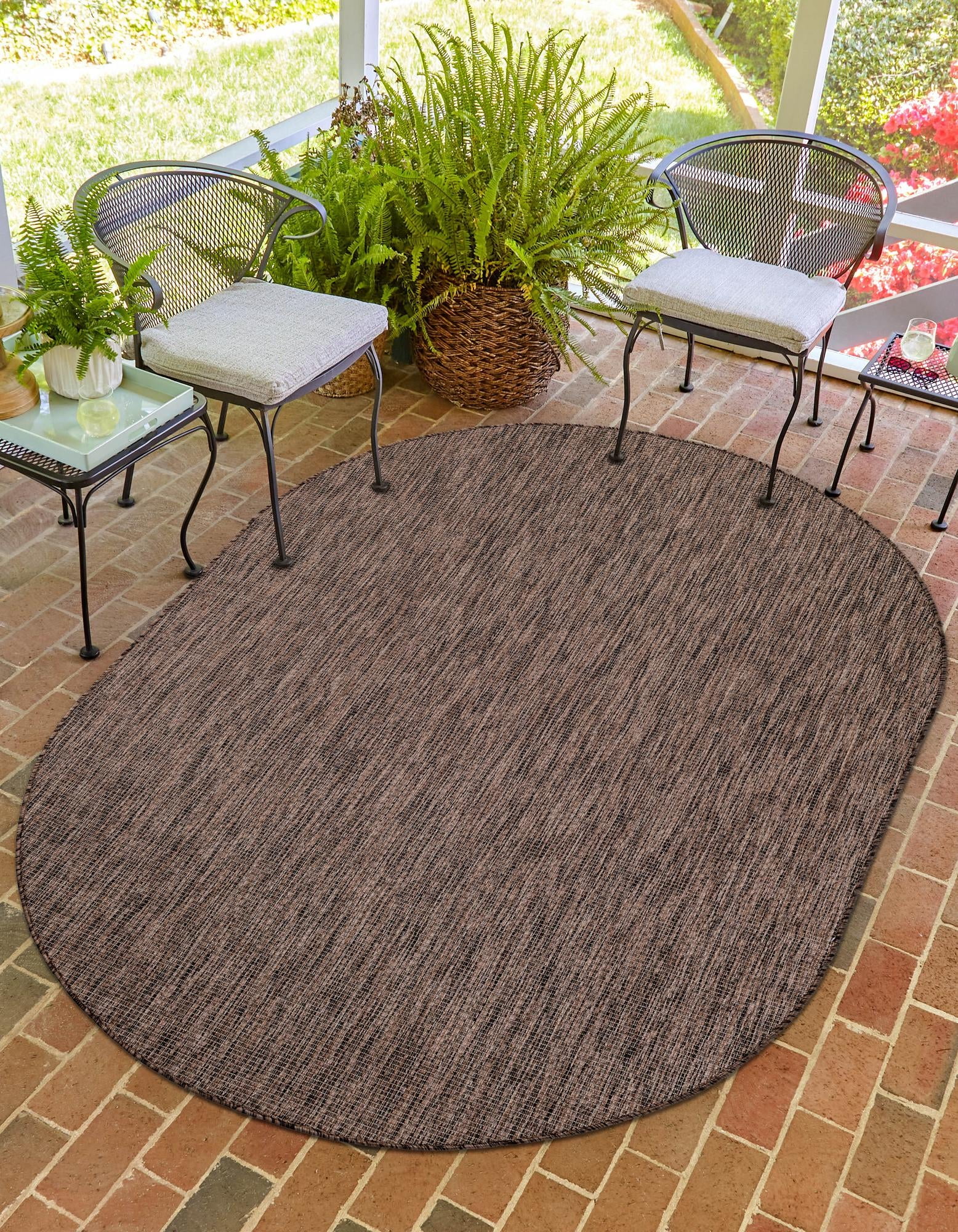 Light Brown Oval Synthetic Outdoor Area Rug 4' x 6'