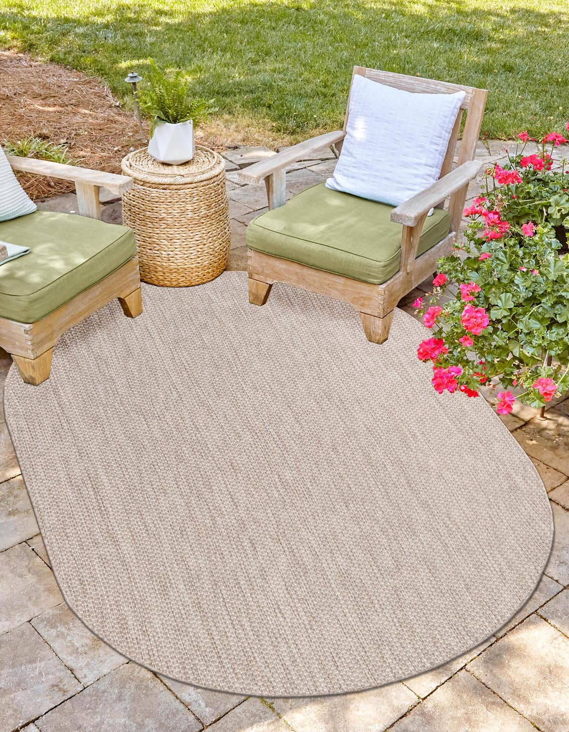 Unique Loom Outdoor Solid Rug 5' 3 x 8' 0 Oval Beige