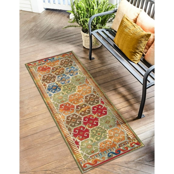 Unique Loom Outdoor Southwestern Collection Area Rug - Adana (2' x 6' 1" Runner Multi/Brown)