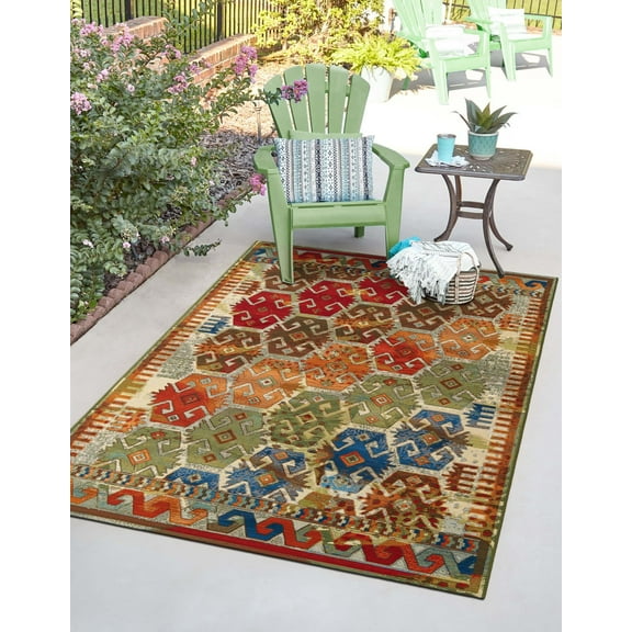 Unique Loom Outdoor Southwestern Collection Area Rug - Adana (5' 3" x 8' Rectangle Multi/Brown)
