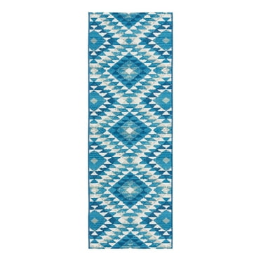 Unique Loom Outdoor Southwestern Collection Area Rug - Fethiye (2' x 6' Runner Blue/Ivory)