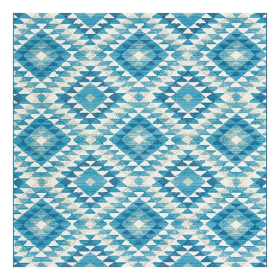 Unique Loom Outdoor Southwestern Collection Area Rug - Fethiye (6' Square Blue/Ivory)