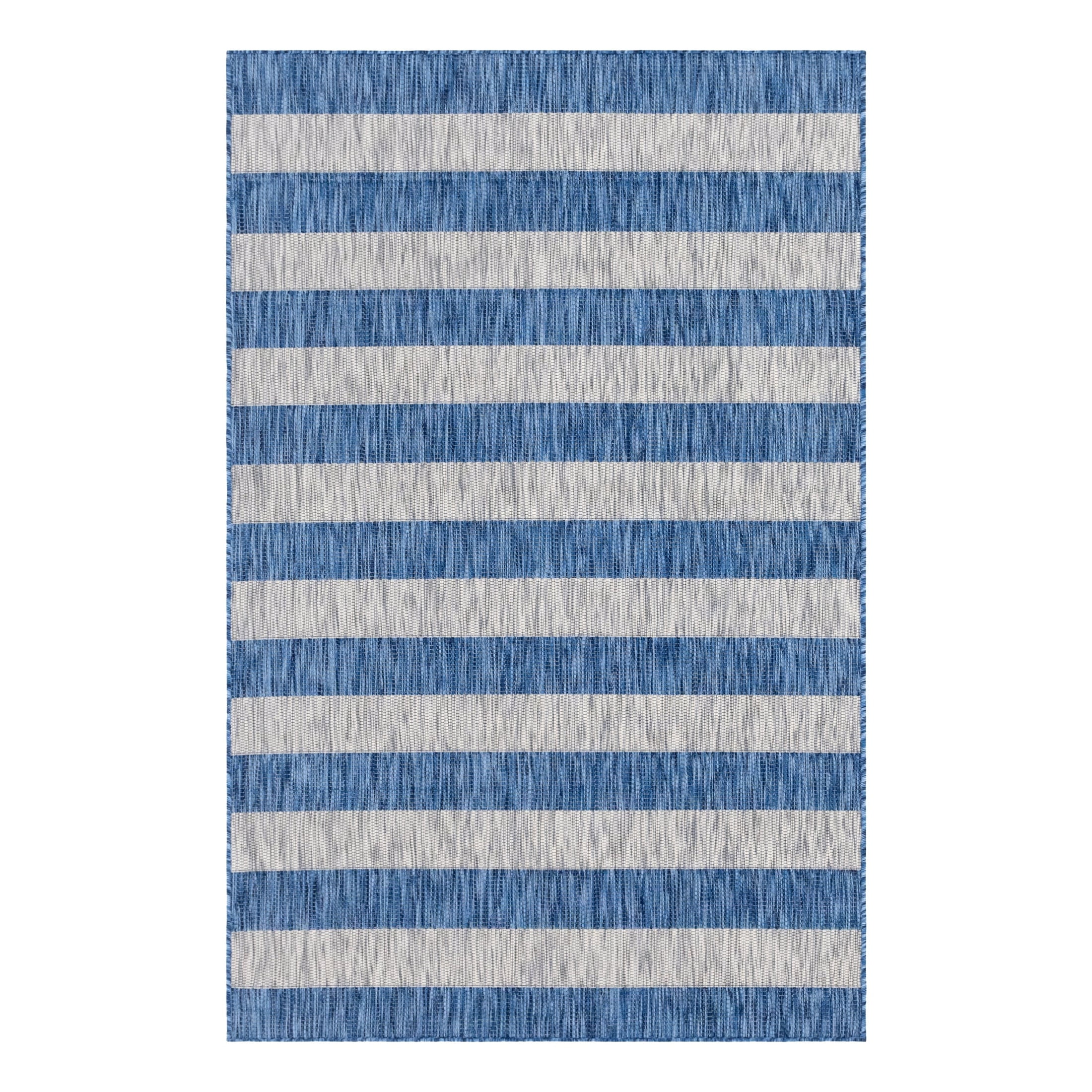 Riviera Stripe Blue/Ivory Synthetic 5' x 8' Outdoor Rug