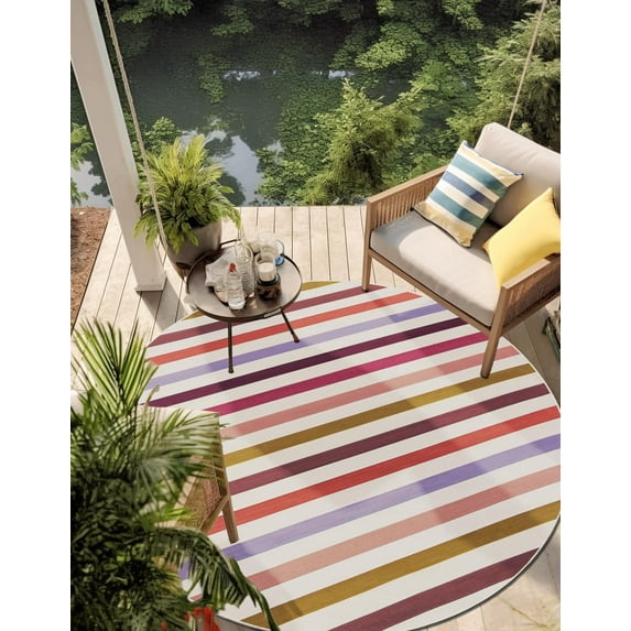 Unique Loom Outdoor Striped Collection Area Rug - Lines (10' Round White/Ivory)