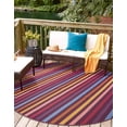 thumbnail image 1 of Unique Loom Outdoor Striped Collection Area Rug - Lines (6' 1" Round Multi/Burgundy), 1 of 9