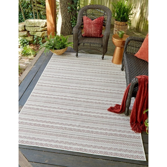 Unique Loom Outdoor Striped Collection Area Rug - Maia (2' 2" x 3' Rectangle Red/Ivory)