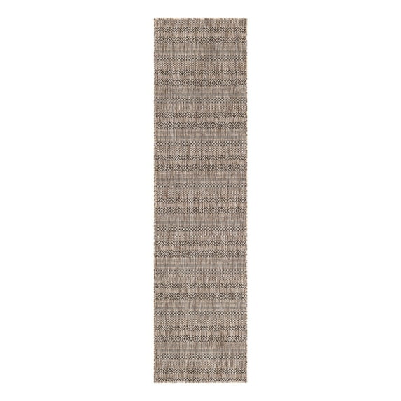 Unique Loom Outdoor Striped Collection Area Rug - Maia (2' x 7' 10" Runner Natural/Black)